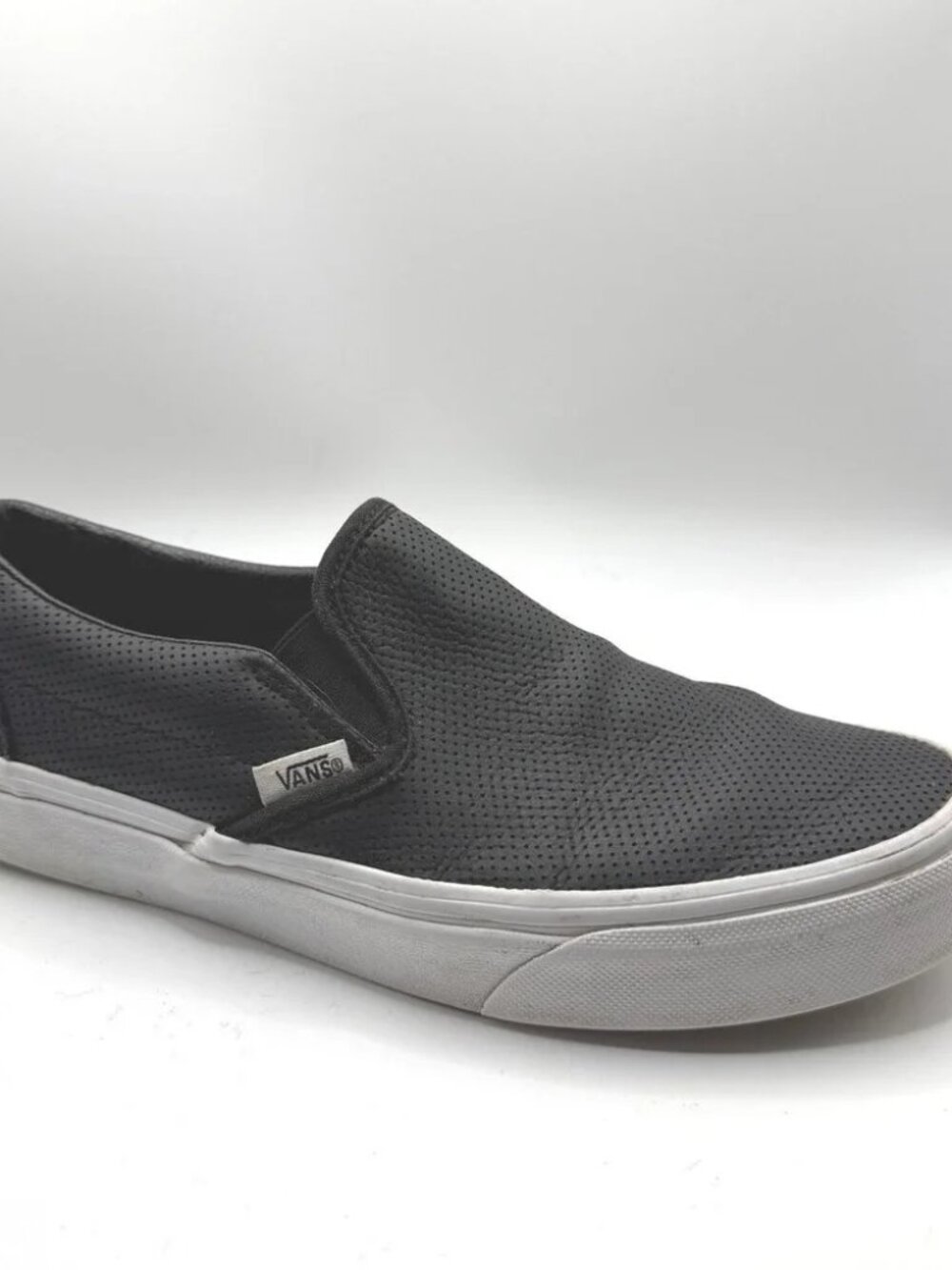 Vans Classic Slip-On Black Perforated Leather Sneakers Mens 6 Womens 7.5 Skater